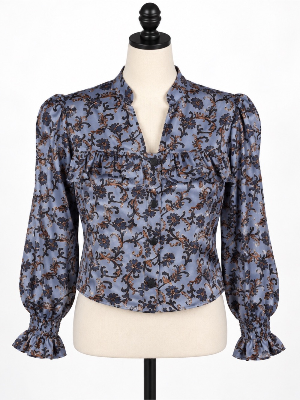 Top Shop blue floral silky satin cropped blouse top 6